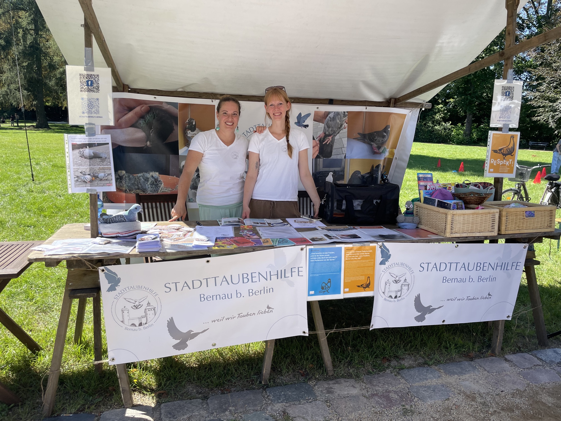 Infostand der Stadttaubenhilfe Bernau mit Vereinsmaterial